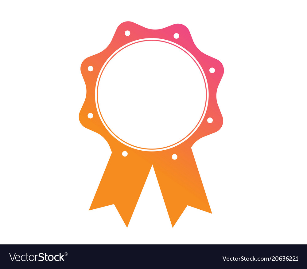 gradient orange to pink award medal ribbon badge vector image