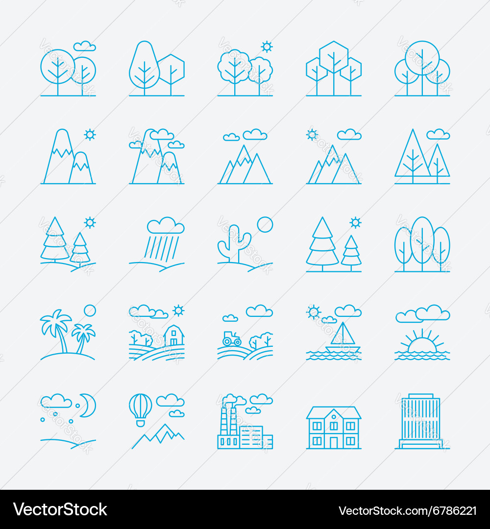 Landscape icons thin line style flat design Vector Image