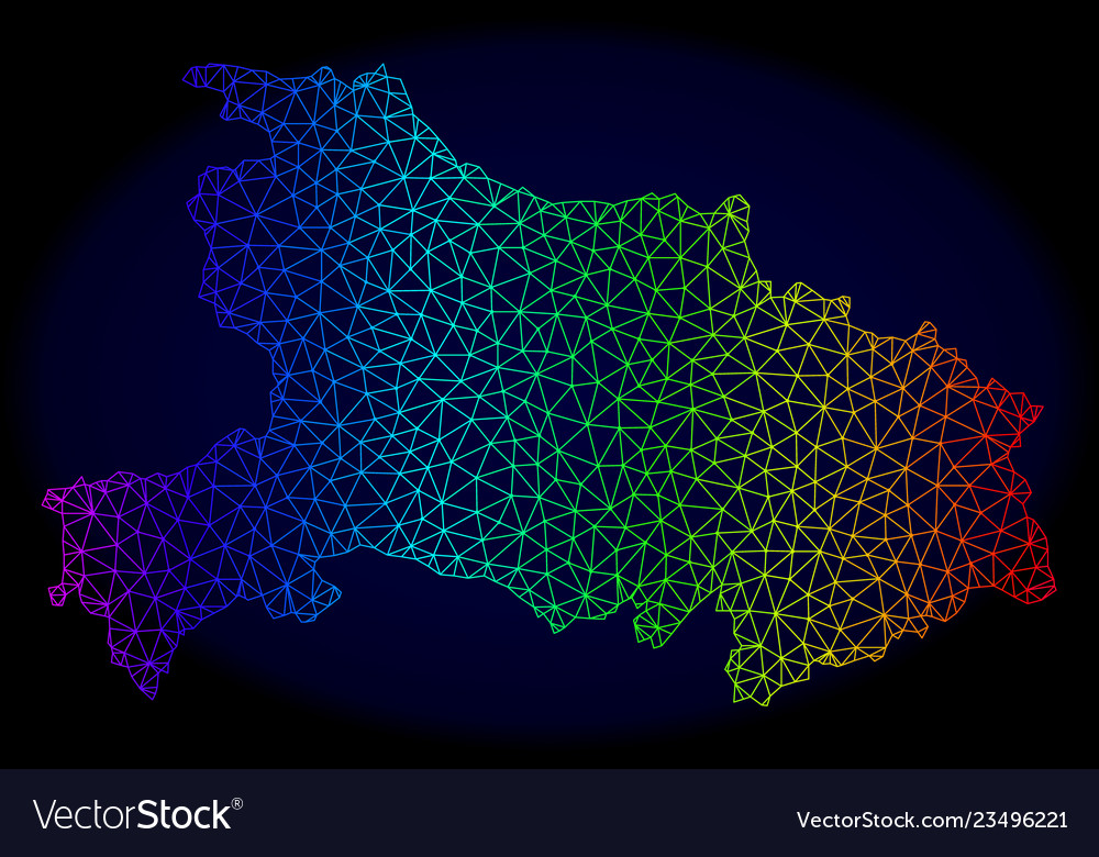 Polygonal network rainbow mesh map of hubei vector image Polygonal network rainbow mesh map of hubei