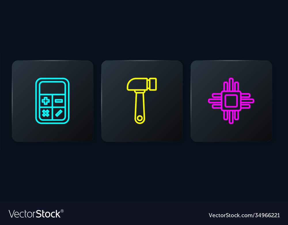 Set line calculator processor with microcircuits vector image Set line calculator processor with microcircuits