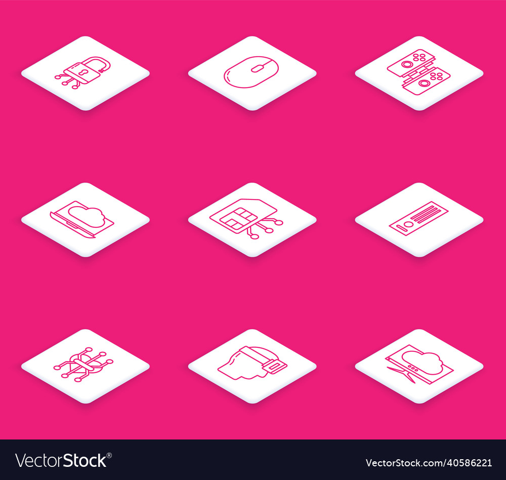 Set line lock on digital circuit board computer vector image Set line lock on digital circuit board computer