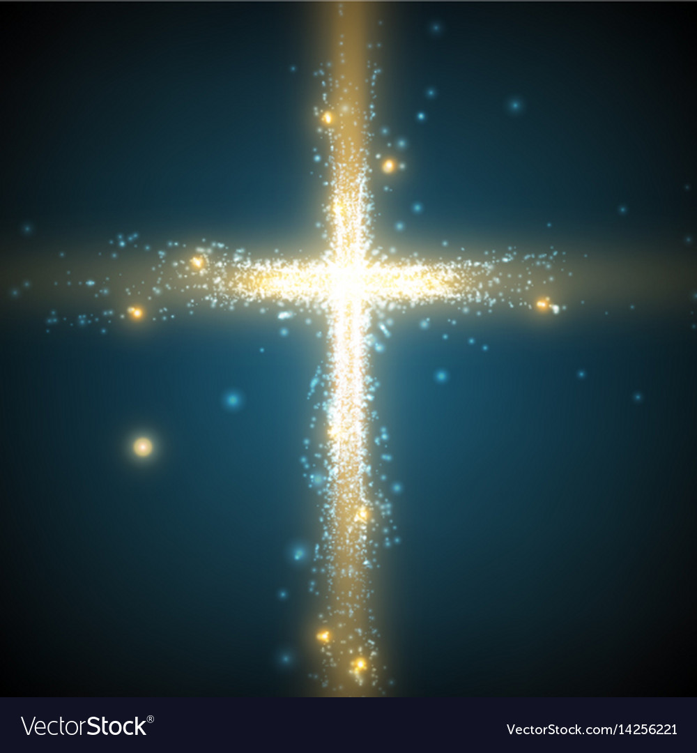 Shining cross on blue background