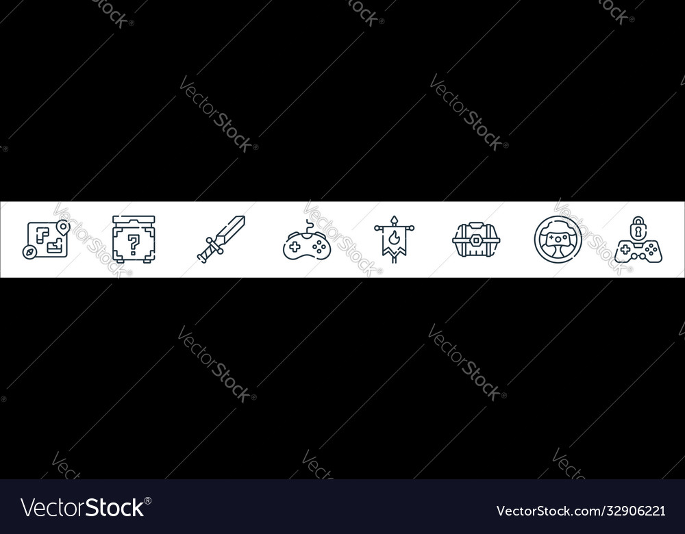 Videogame line icons linear set quality vector image Videogame line icons linear set quality