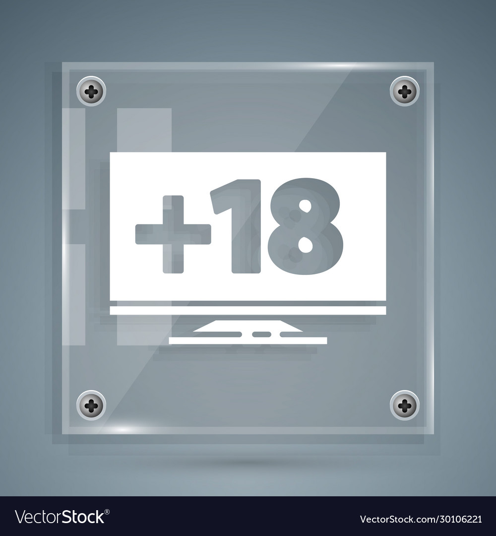 White computer monitor with 18 plus content icon vector image White computer monitor with 18 plus content icon