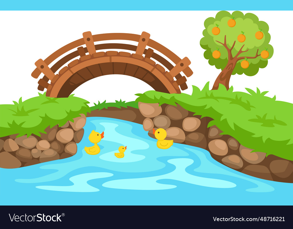 Wooden bridge in nature landscape