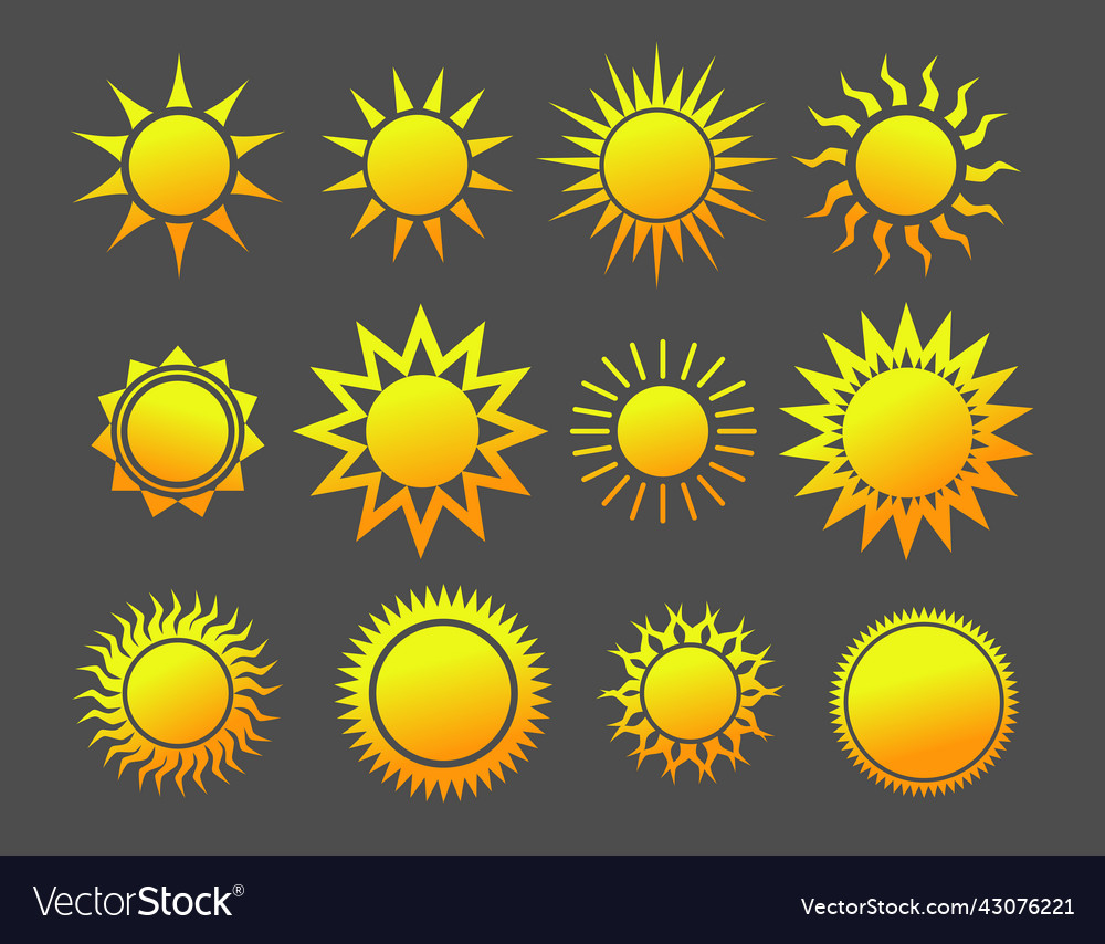 Yellow sun cartoon icon set of orange Royalty Free Vector