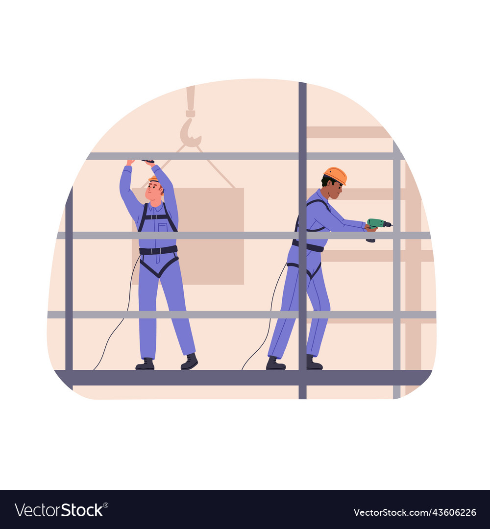 Builders installing building structure workers vector image Builders installing building structure workers