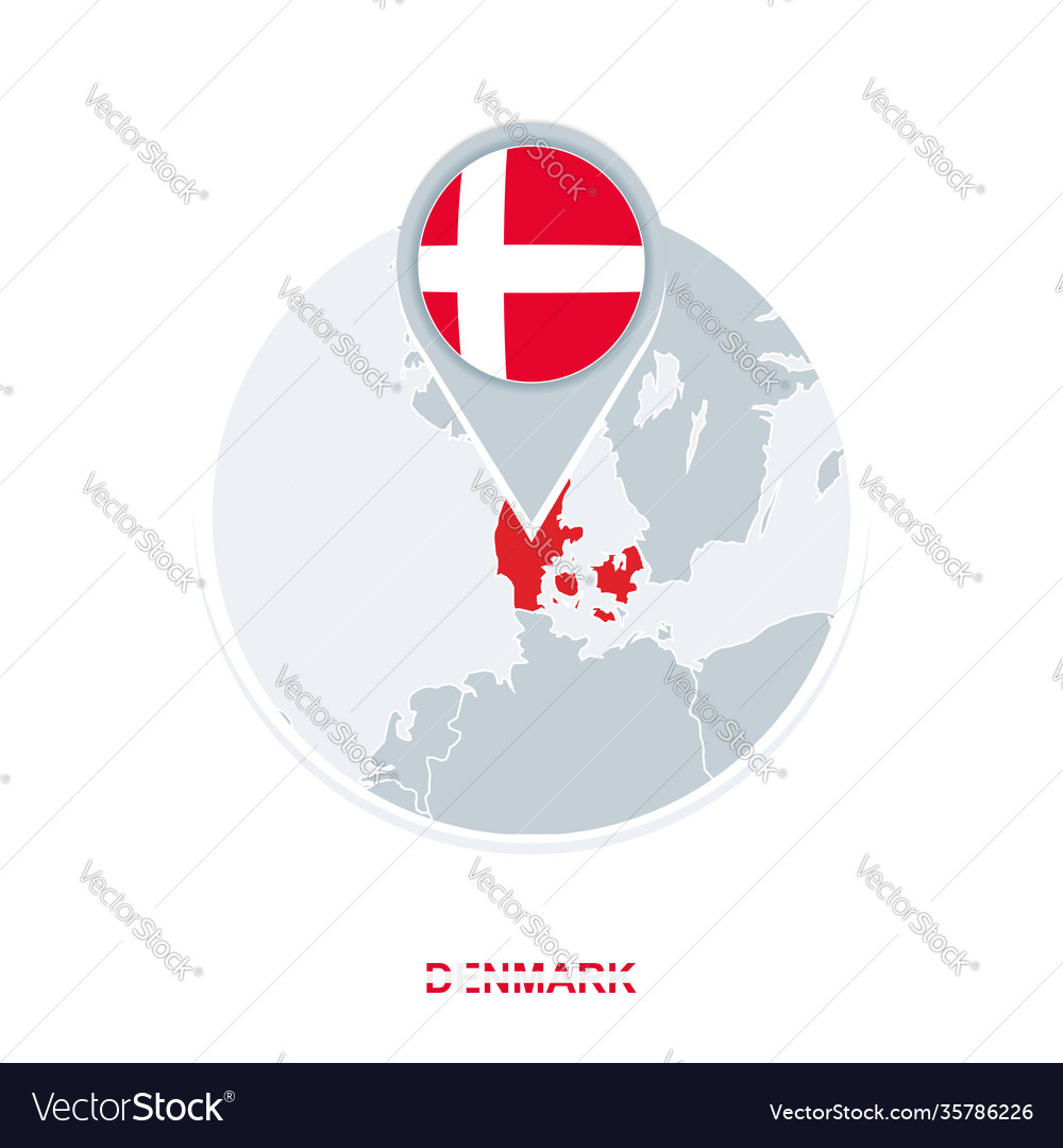 Denmark map and flag icon with highlighted