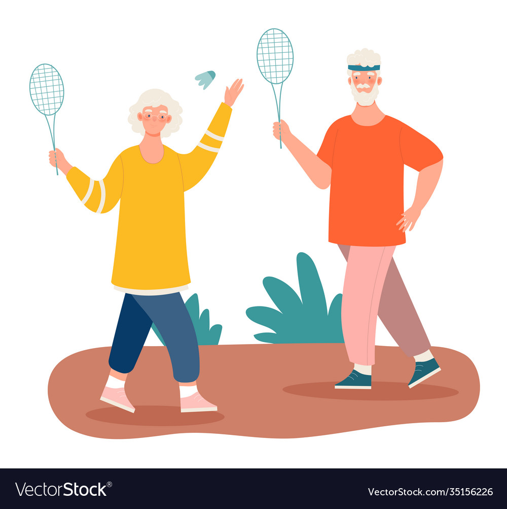 Elderly Couple Playing Tennis