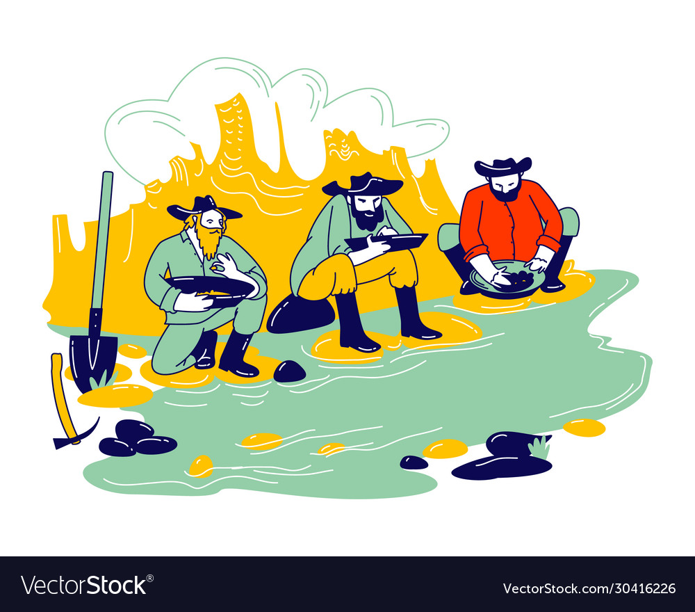 Group prospectors male characters wearing