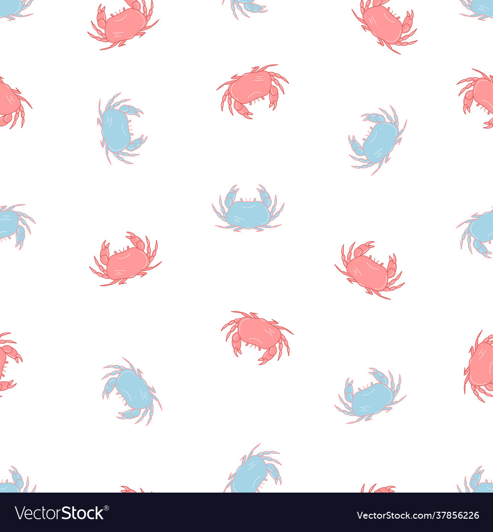 Hand drawn seamless pattern with crabs vector image Hand drawn seamless pattern with crabs