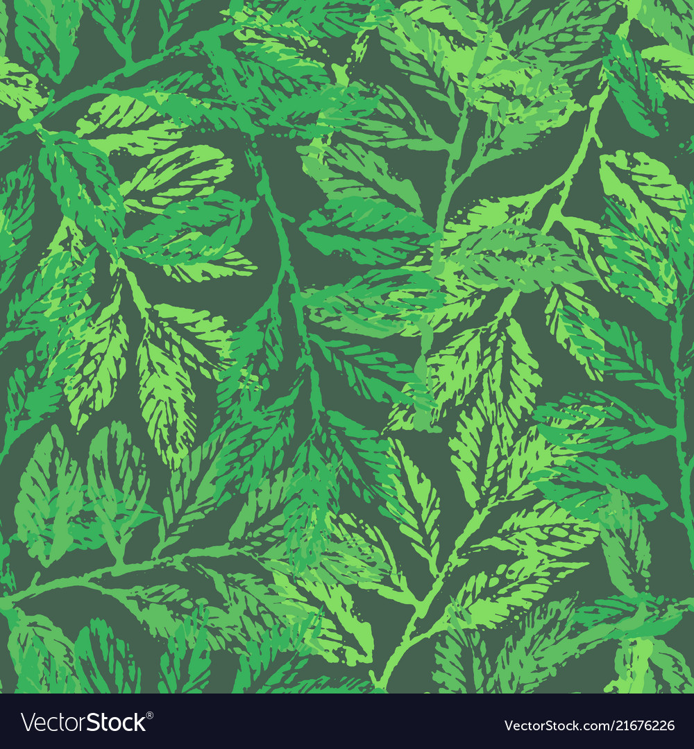 Ink hand drawn seamless pattern with laurel