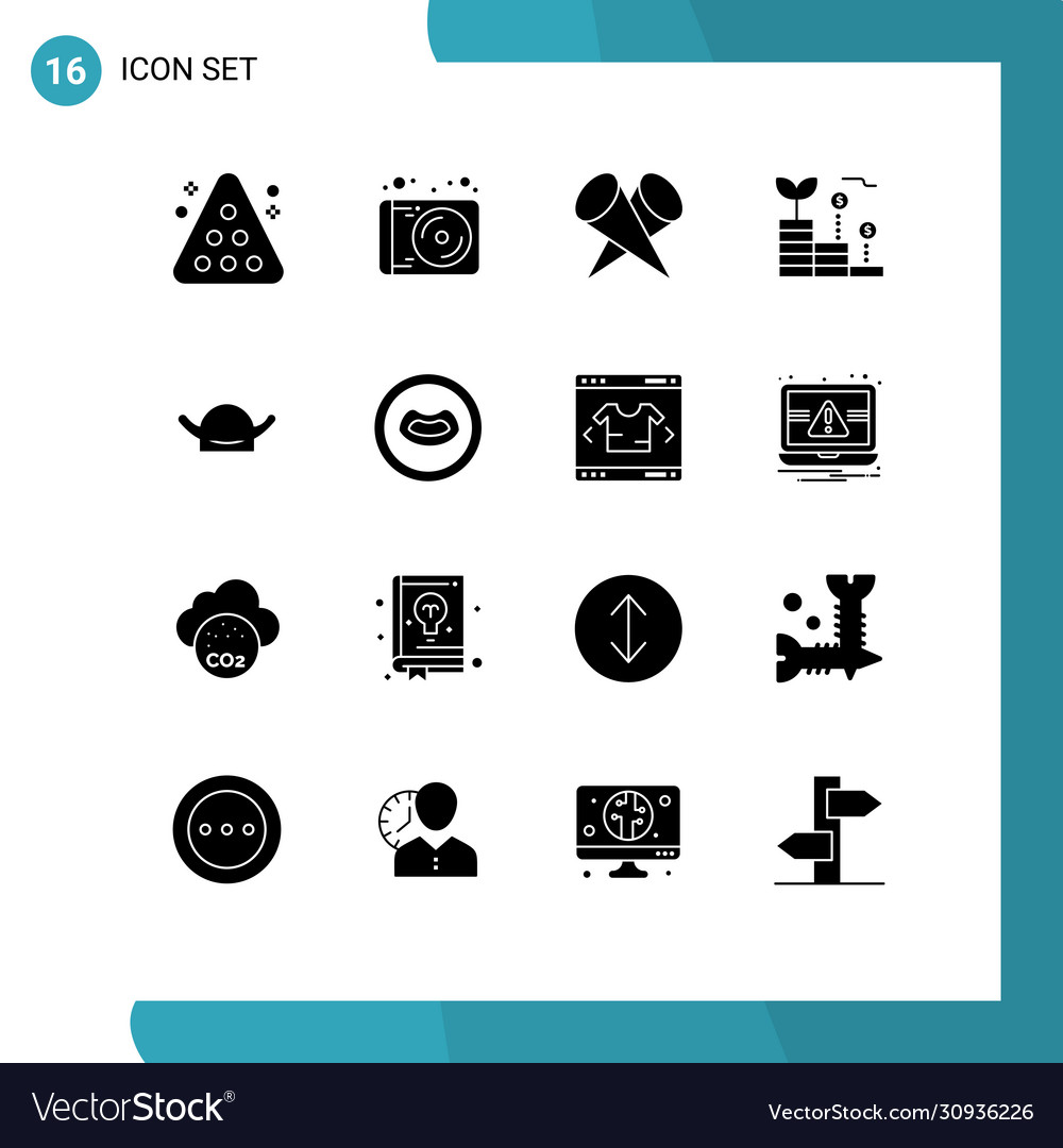 Modernes Set 16 solide Glyphen Piktograph