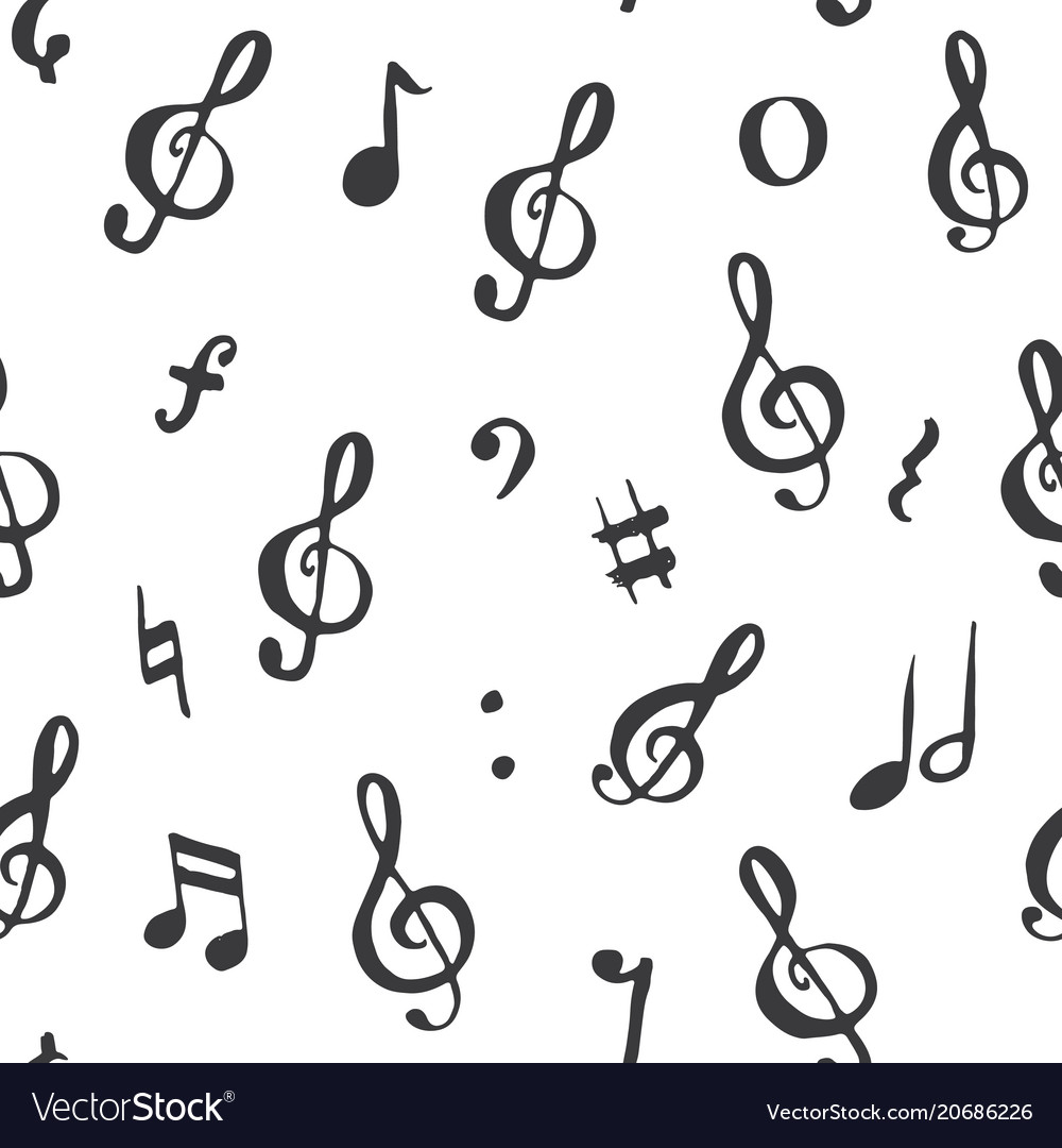 Music note seamless pattern hand drawn sketched