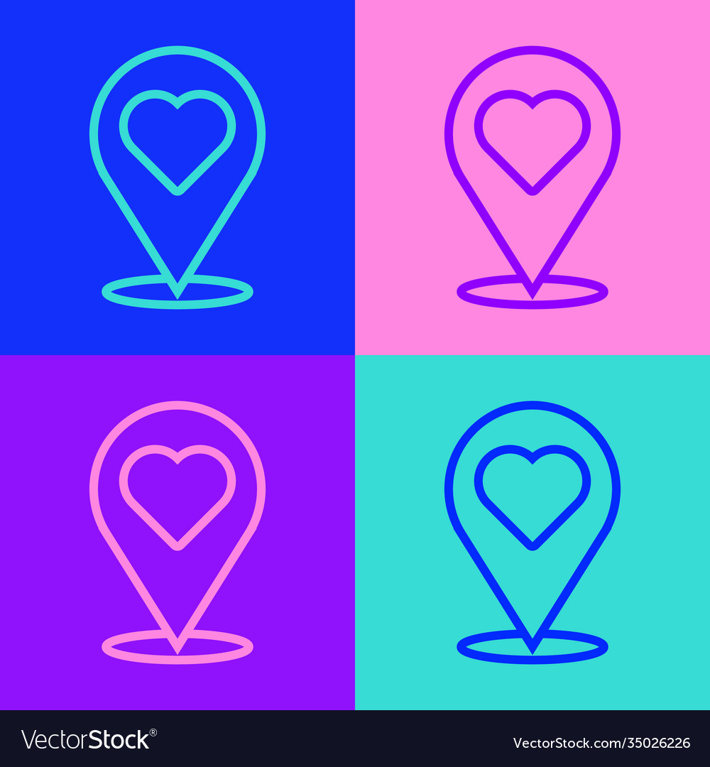 Pop art line map pointer with heart icon isolated vector image Pop art line map pointer with heart icon isolated