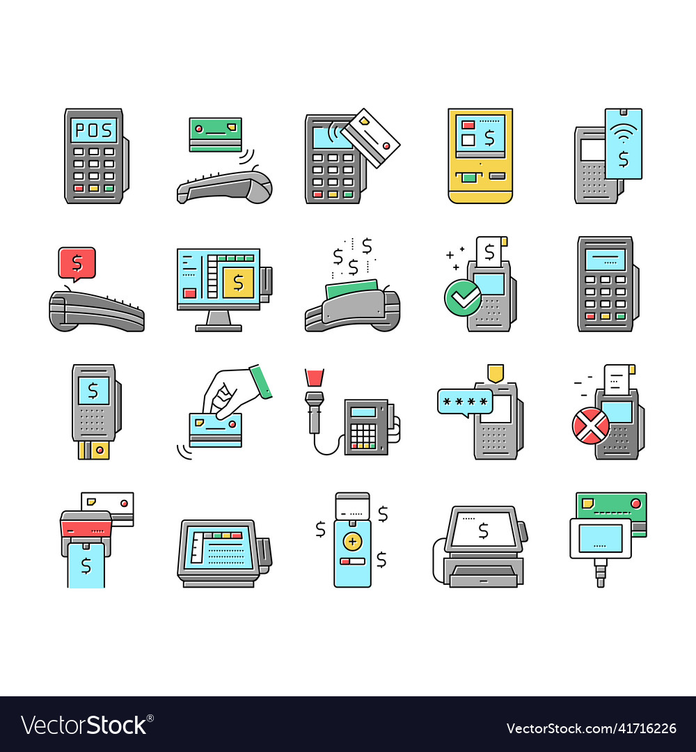 Pos terminal device collection icons set