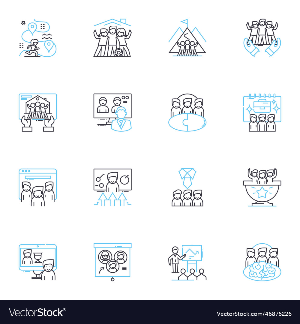 Synergy and coordination linear icons set vector image Synergy and coordination linear icons set