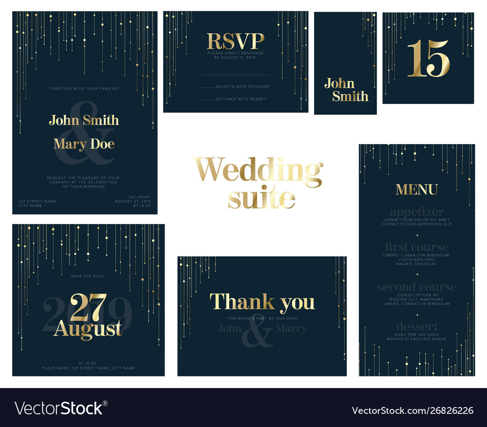 Wedding suite collection card templates Royalty Free Vector