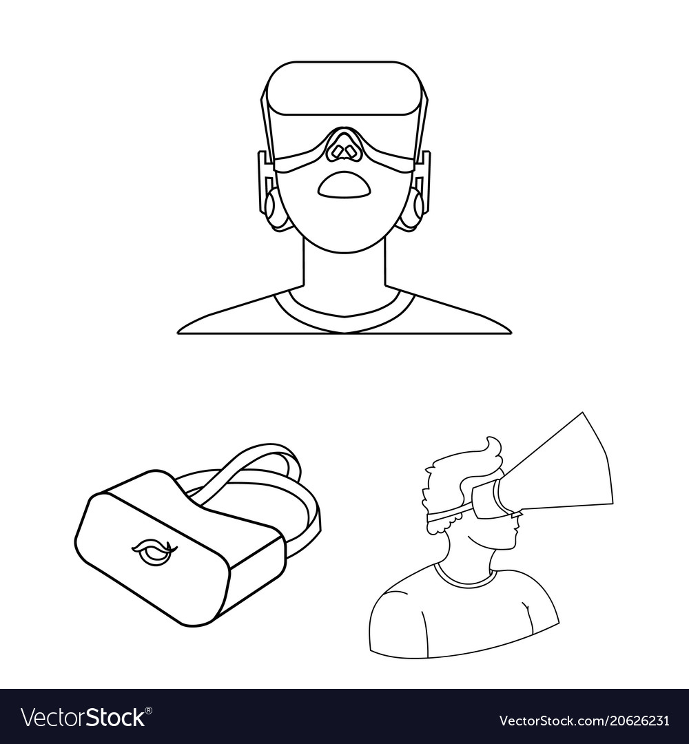 A virtual reality outline icons in set collection