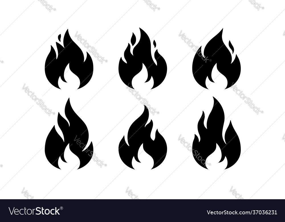 Fire flame black white flame collection set vector image Fire flame black white flame collection set