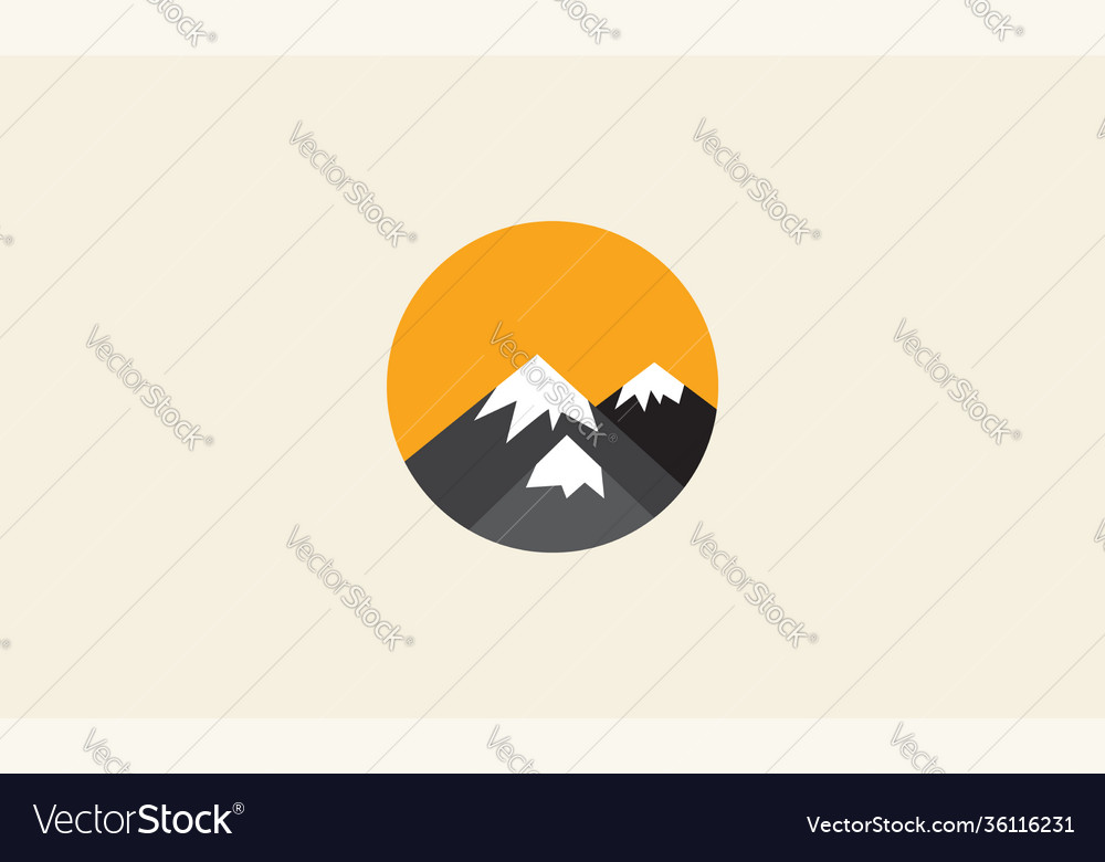 Flat mountain with sunset circle simple logo icon