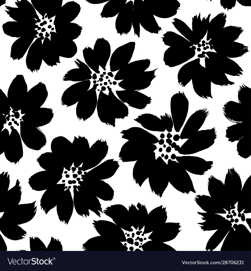 Floral ink pen seamless pattern Royalty Free Vector Image