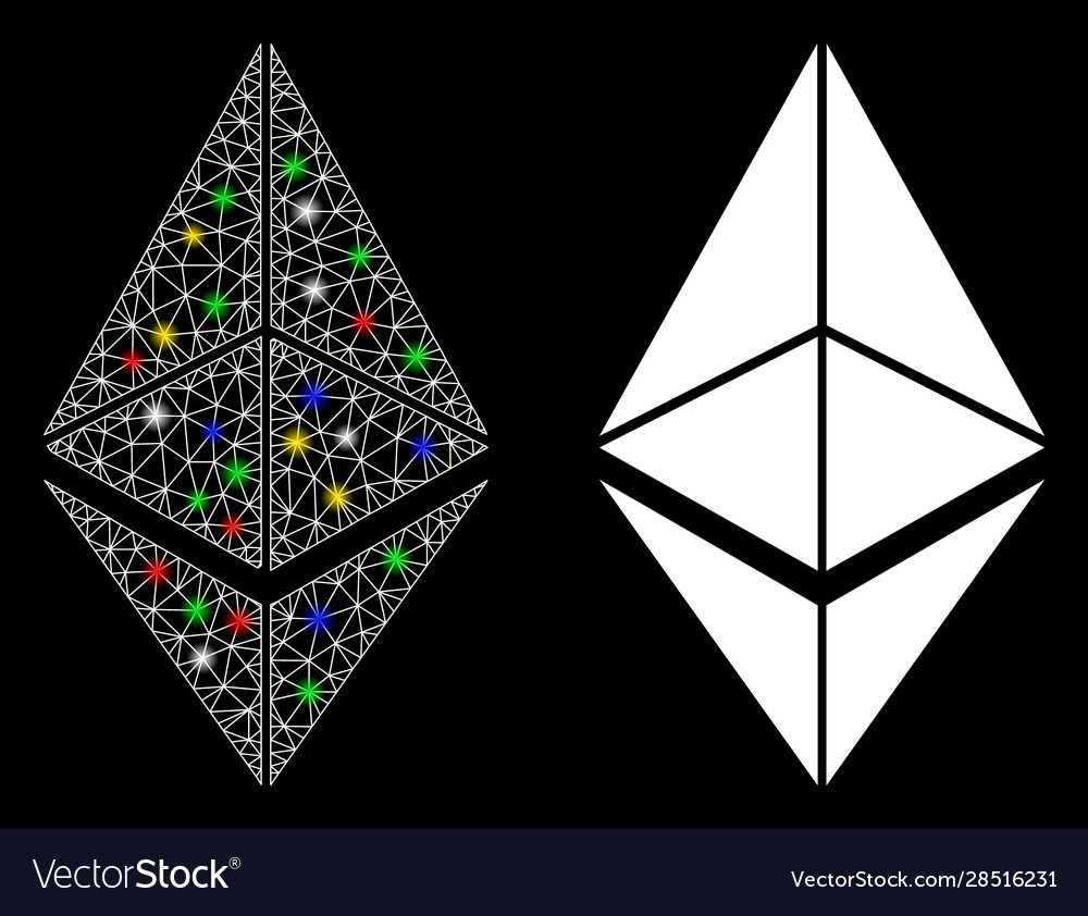 Glossy mesh network ethereum icon with flare spots vector image Glossy mesh network ethereum icon with flare spots