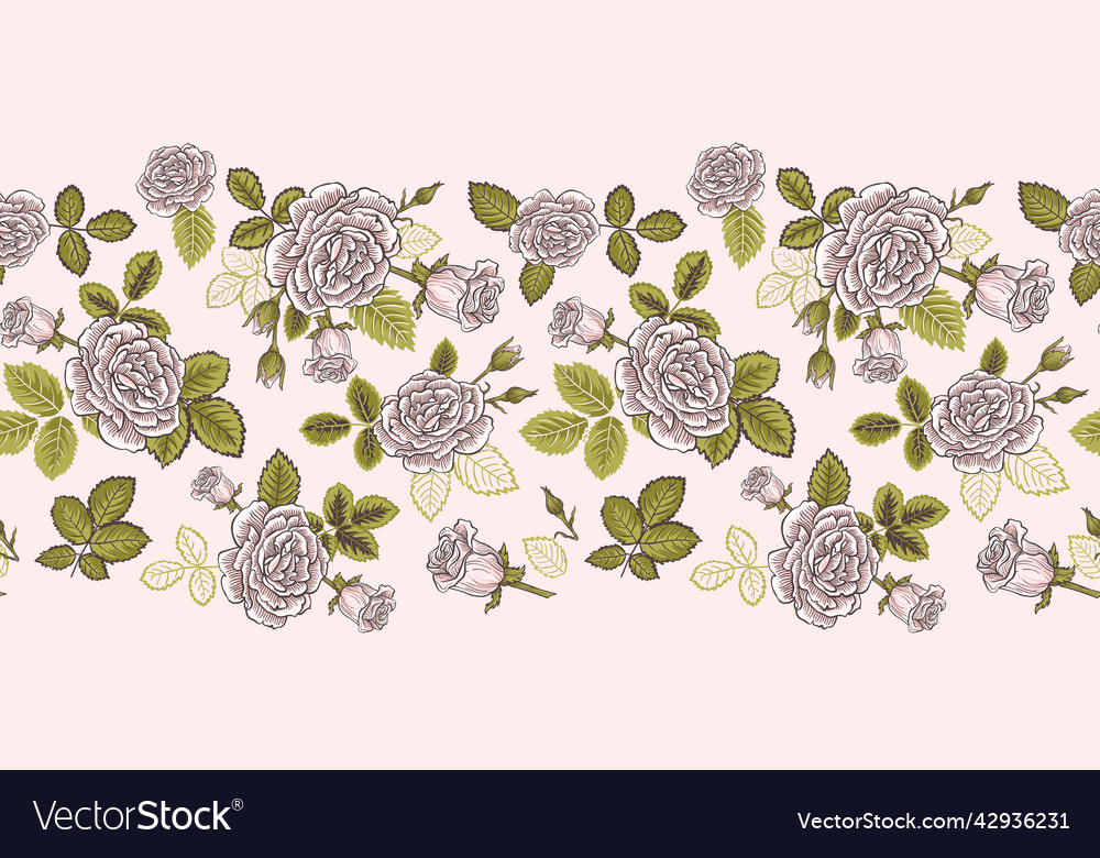 Pink roses seamless horizontal border