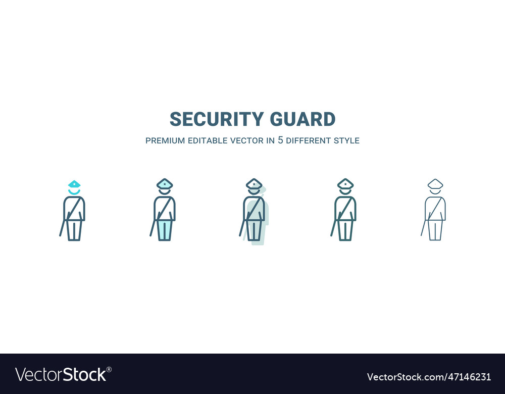 Security guard icon in 5 different style outline