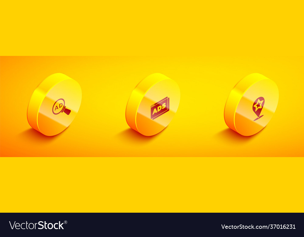 Set isometric advertising and map pointer vector image Set isometric advertising and map pointer