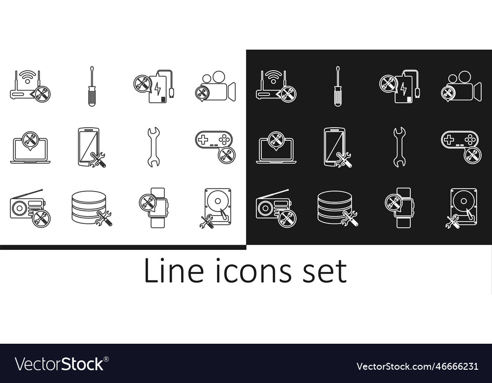 Set line hard disk drive service gamepad power vector image Set line hard disk drive service gamepad power