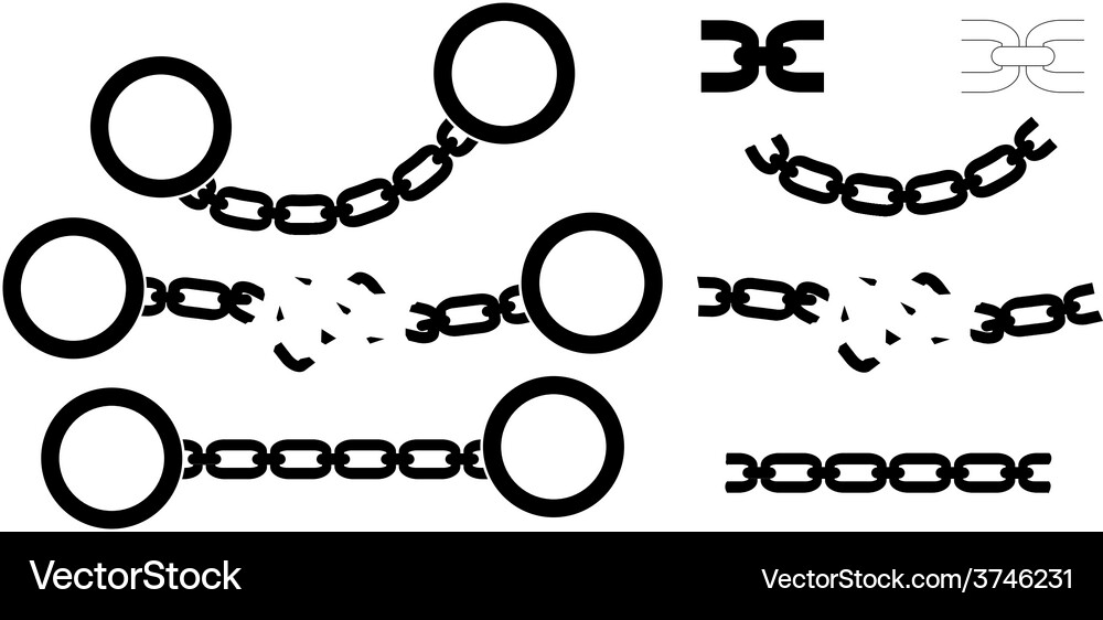 Set of handcuffs chains and chain brush Royalty Free Vector