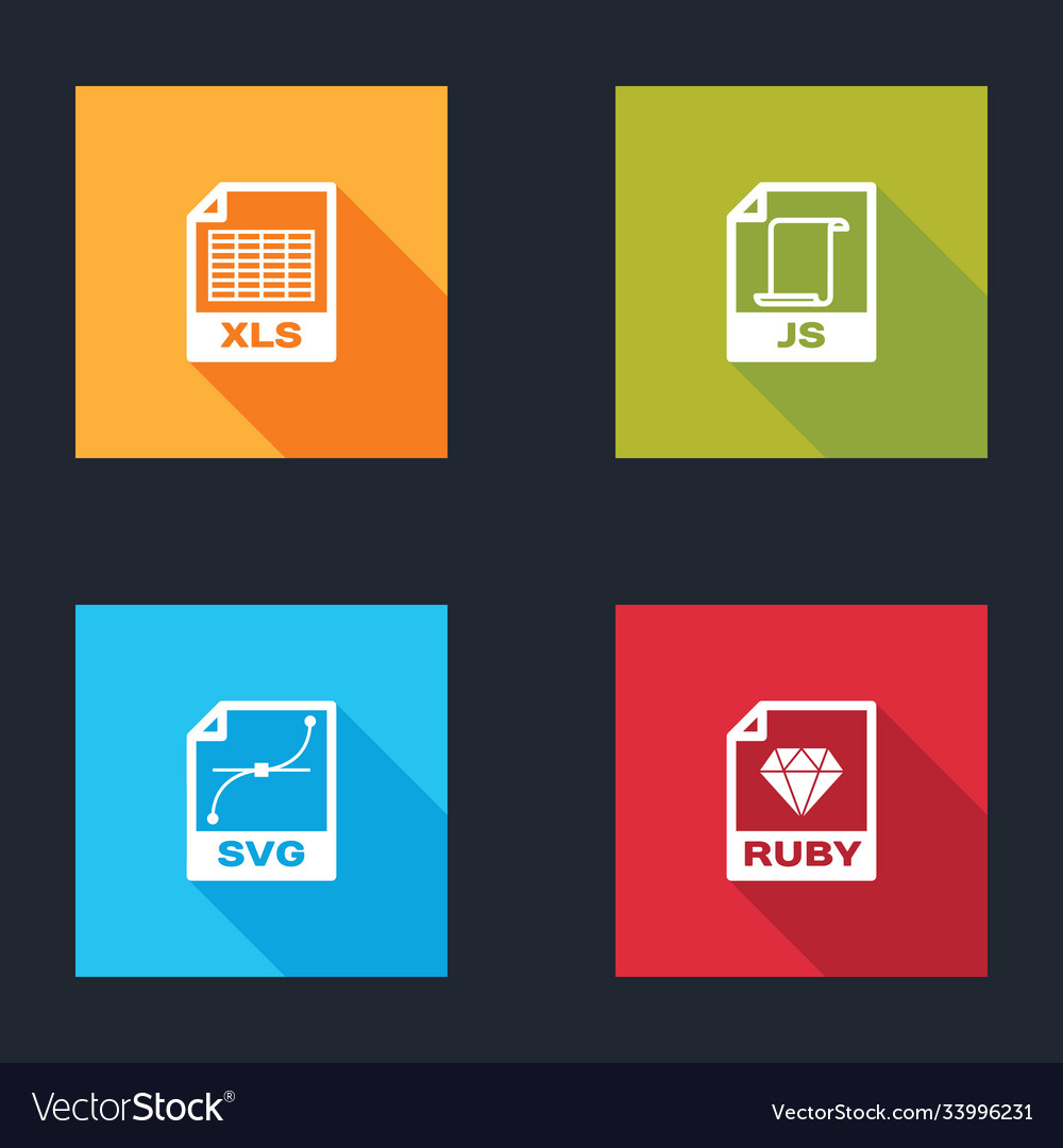 Setzen Sie xls Datei Dokument js svg und Rubin Symbol vector image Setzen Sie xls Datei Dokument js svg und Rubin Symbol