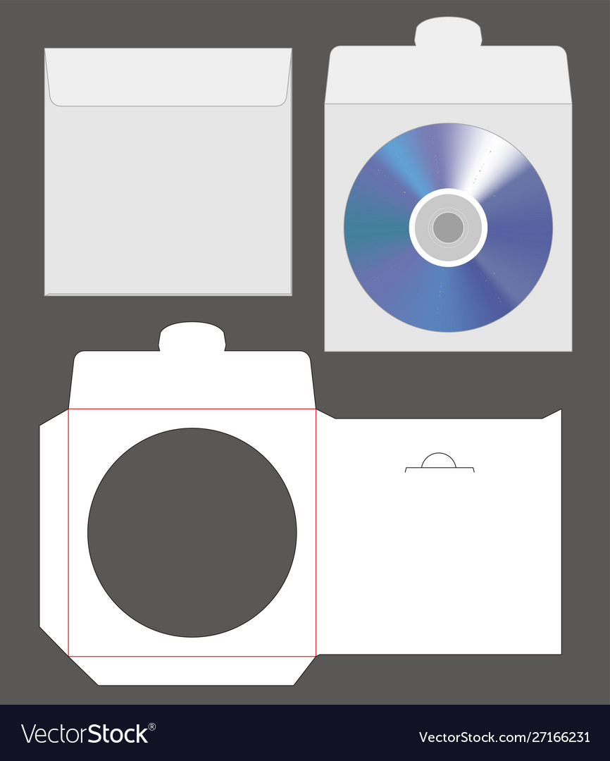 Standard disc envelope mockup with dieline cut Vector Image