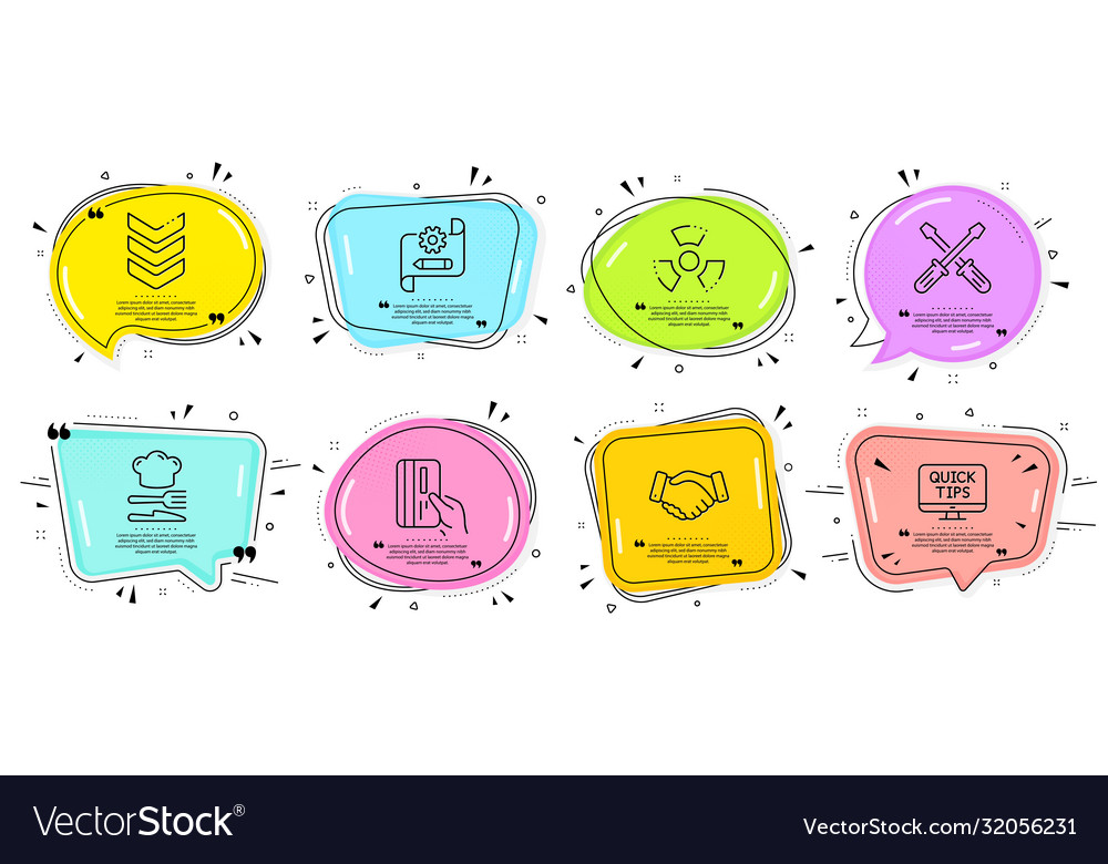 Web tutorials employees handshake and food icons vector image Web tutorials employees handshake and food icons