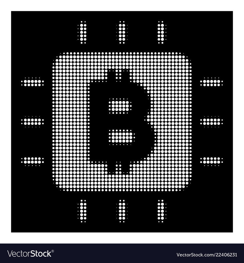 White halftone bitcoin processor chip icon vector image White halftone bitcoin processor chip icon