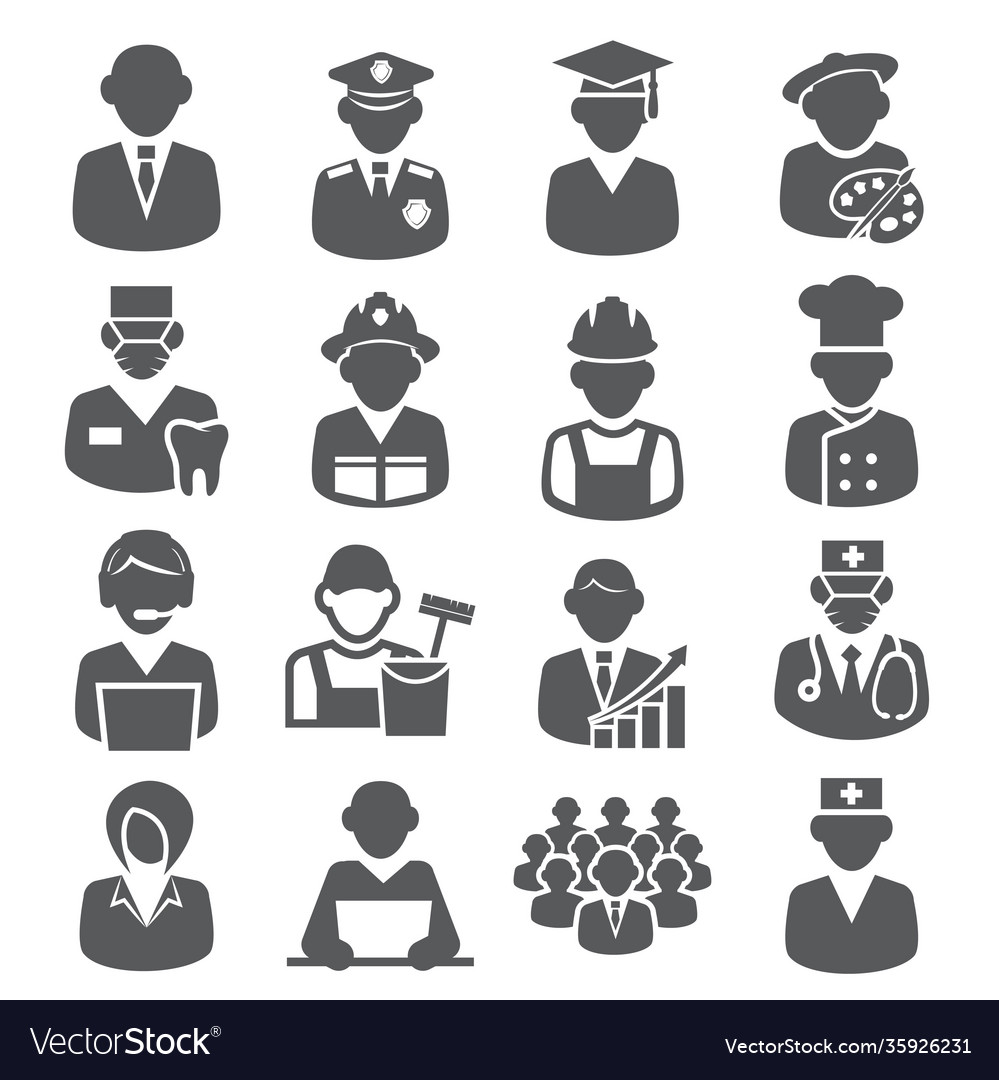 Workers and professional icons on white background vector image Workers and professional icons on white background