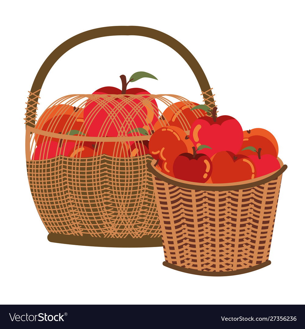 Autumn fruits in basket seasonal icons