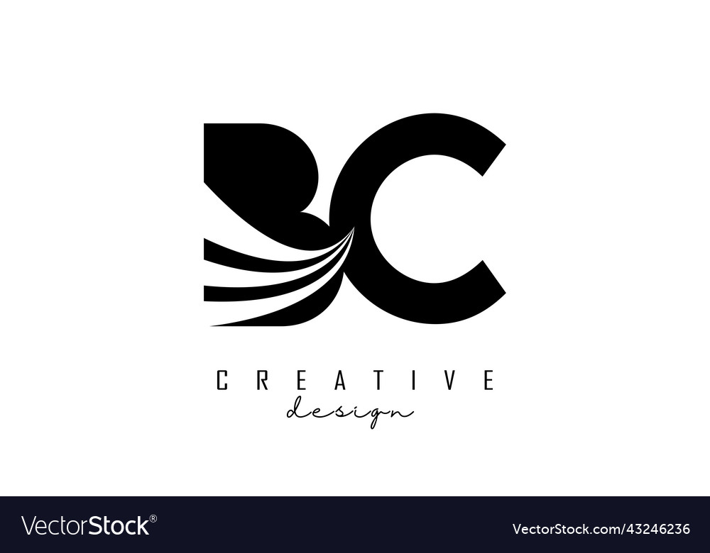 Creative black letters bc b c logo with leading Vector Image