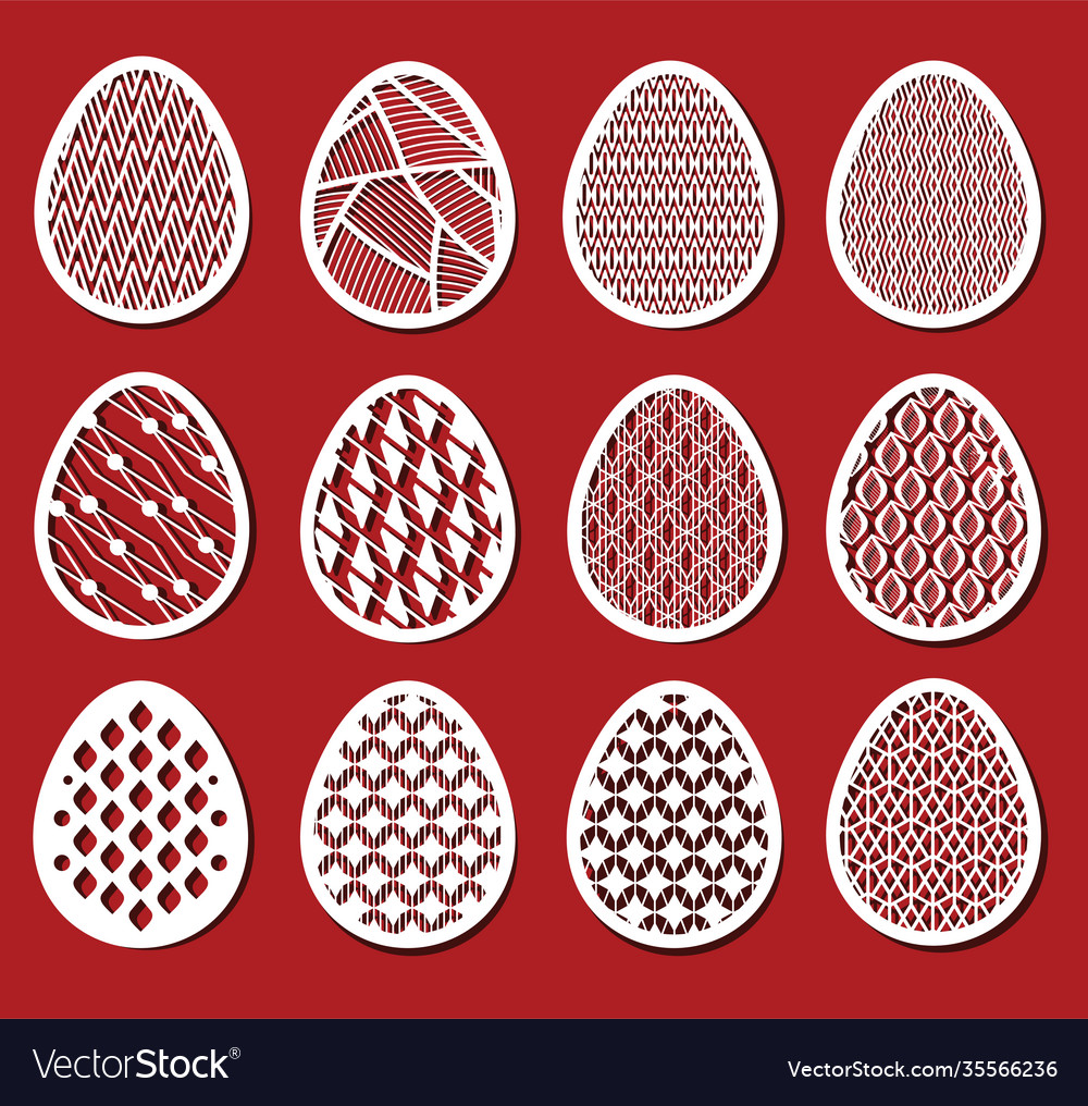 Easter eggs set white ornamental textured