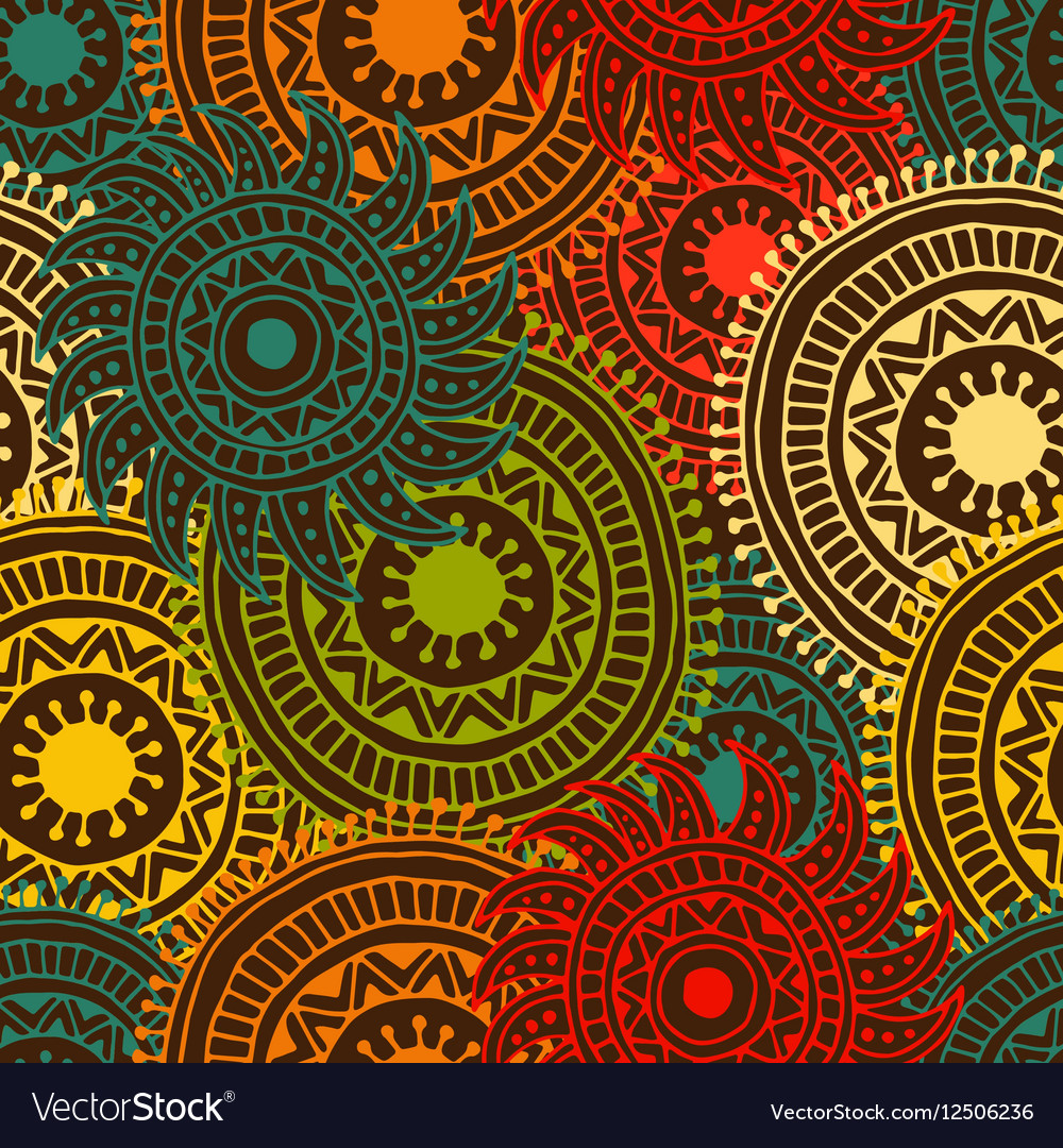 Ethnic seamless pattern with feathers and circles