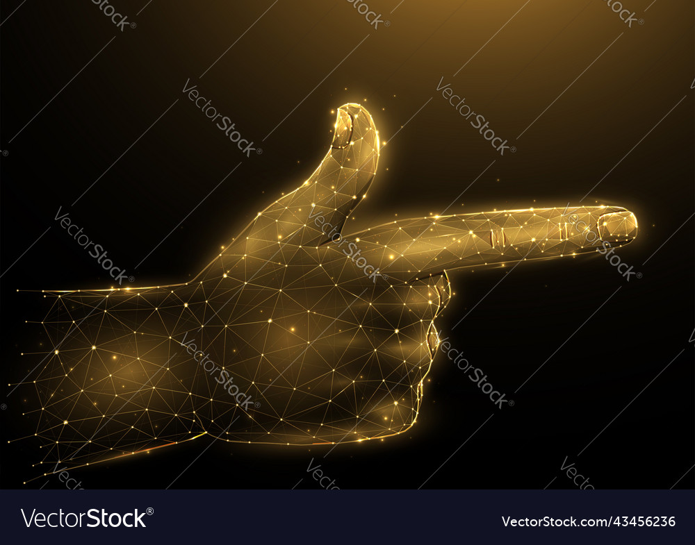 Finger gun polygonal on a dark background hand