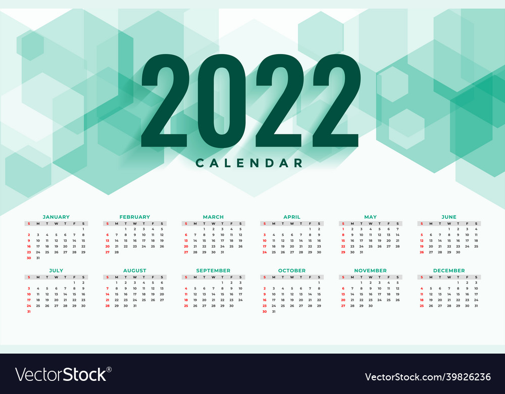 Hexagonal style new year 2022 calendar template vector image Hexagonal style new year 2022 calendar template