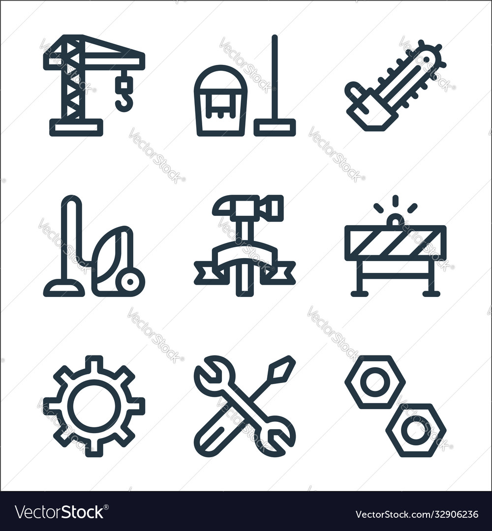 Labour day line icons linear set quality vector image Labour day line icons linear set quality