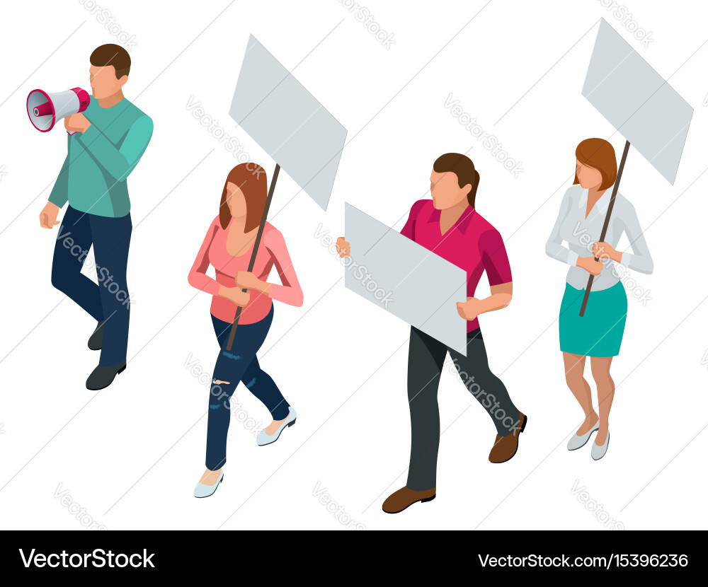 Protest isometric people with placard Royalty Free Vector