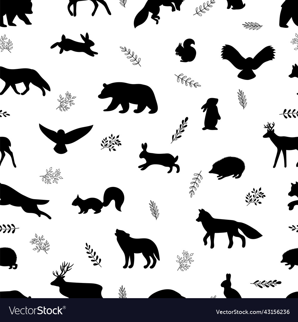 Seamless pattern with wild forest animals