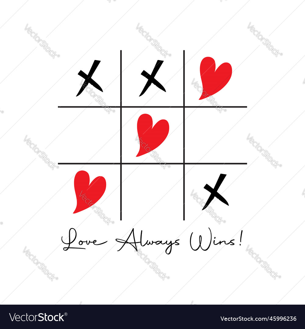 Tic tac toe game with red heart and cross sign