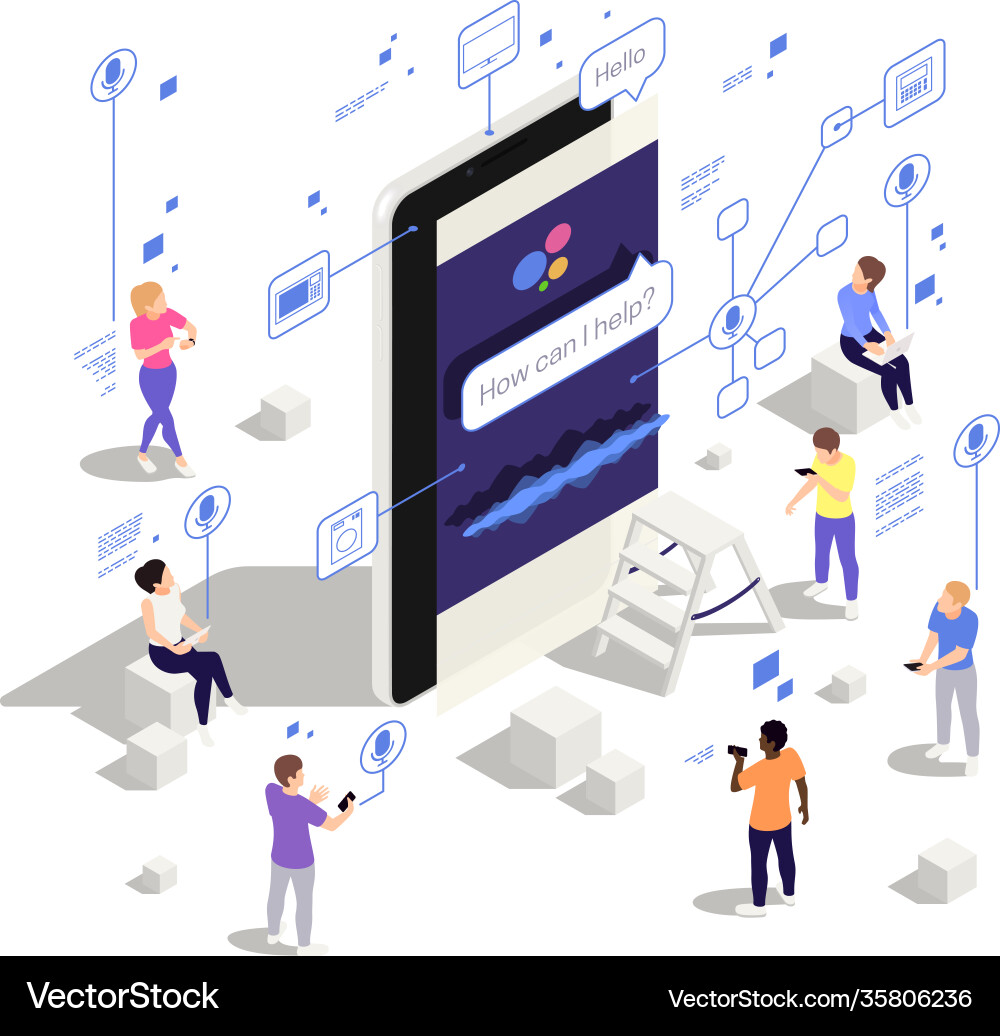 Voice assistant isometric composition Royalty Free Vector