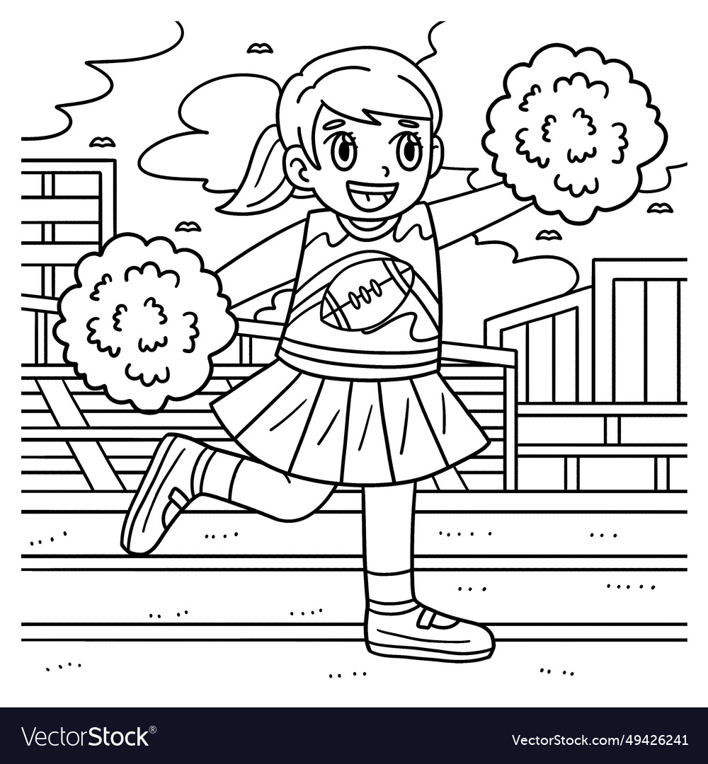 American football cheerleader coloring page Vector Image