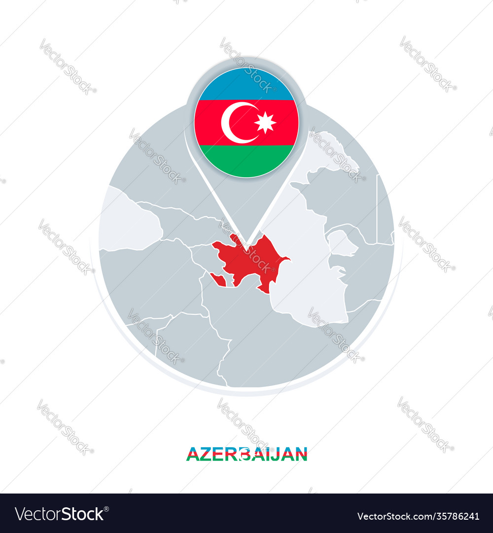 Azerbaijan and flag map icon with highlighted